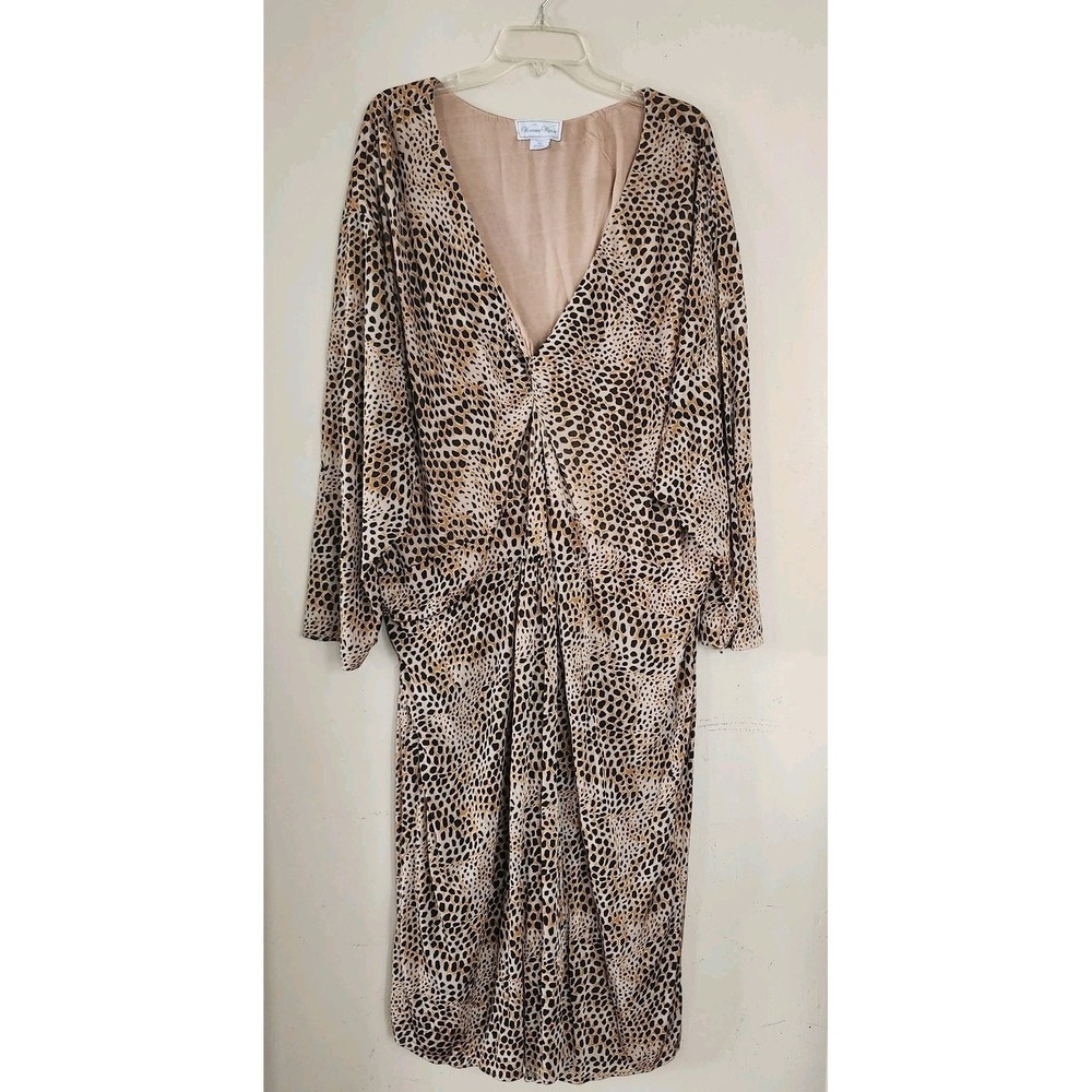 Woman Within 5X Sheer Leopard Print 3/4 Sleeve Mid Length Dress Twist Accent